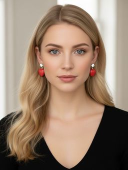 Accessher - Red Silver Women White Stones Earrings