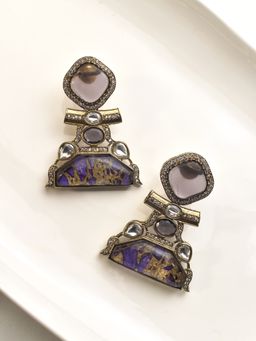 Peach Tassels - Purple Mixed Metal Women Coloured Stone Earrings