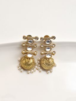 Peach Tassels - White Mixed Metal Women Pearl Earrings