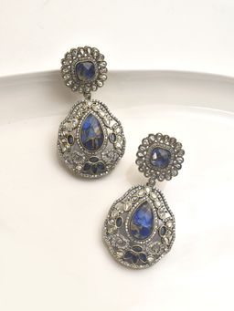 Peach Tassels - Blue Mixed Metal Women Coloured Stone Earrings