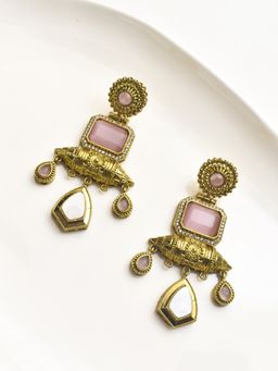 Peach Tassels - Pink Mixed Metal Women Coloured Stone Earrings