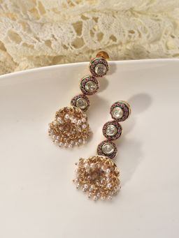 Peach Tassels - White Mixed Metal Women Pearl Earrings