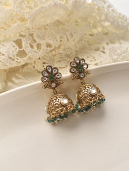 Peach Tassels - Green Mixed Metal Women Coloured Stone Earrings