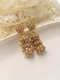 Peach Tassels - White Mixed Metal Women Pearl Earrings