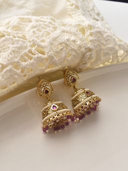 Peach Tassels - Purple Mixed Metal Women Coloured Stone Earrings