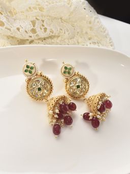 Peach Tassels - Red Mixed Metal Women Coloured Stone Earrings