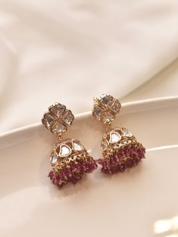 Peach Tassels - Maroon Mixed Metal Women Coloured Stone Earrings