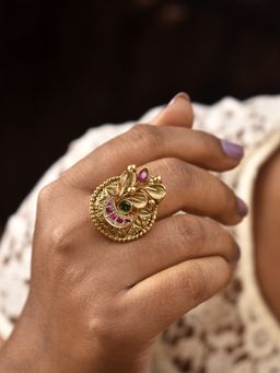 Peach Tassels - Gold Mixed Metal Women Statement Ring