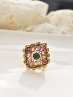 Peach Tassels - Gold Mixed Metal Women Statement Ring