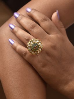 Peach Tassels - Green Mixed Metal Women Statement Ring