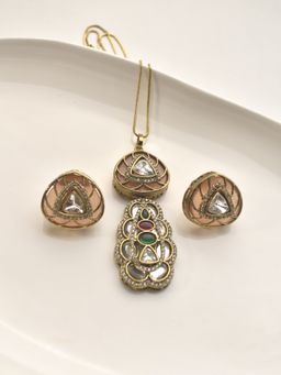 Peach Tassels - Multi-Color Mixed Metal Women Coloured Stone Necklace with Earrings