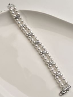 Peach Tassels - White Mixed Metal Women Pearl Bracelet