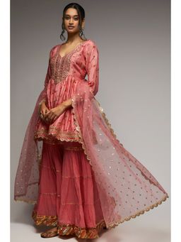 Gopi Vaid - Pink Rashida Short Sharara (Set of 3)