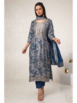 Soch - Navy Blue Embroidered Kurta with Pant and Dupatta (Set of 3)