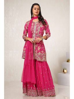 Soch - Pink Embroidered Sequence Kurti with Sharara and Dupatta (Set of 3)
