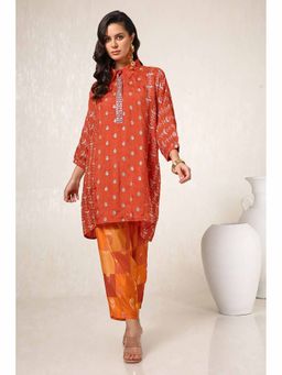 Soch - Womens Orange Embroidered Kurta with Inner and Pant (Set of 3)
