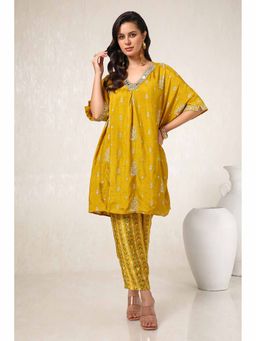 Soch - Womens Mustard Embroidered Kurta with Inner and Pant (Set of 3)