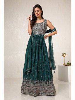 Soch - Womens Green Embroidered Anarkali Kurta with Churidar and Dupatta (Set of 3)