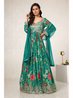 Soch - Green Floral Sequined Anarkali Kurta with Churidar and Dupatta (Set of 3)