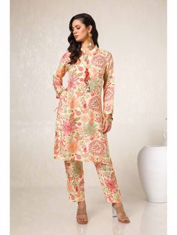Soch - Womens Cream Floral Print Kurta with Pant (Set of 2)