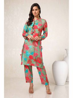 Soch - Womens Sap Green Viscose Floral Print Kurta with Pant (Set of 2)