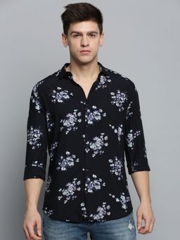 SHOWOFFFF - Mens Spread Collar Black Printed Shirt