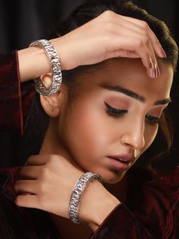Aatmana - Silver-Plated Leaf Shaped Bangles (Set of 2) (2-4)