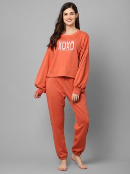 Kanvin - Women Rust Printed Winter Wear Night Suit