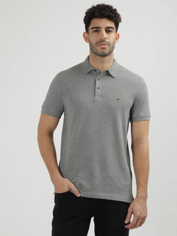 Tommy Hilfiger - Grey Collar Neck Solid Polo T-Shirt