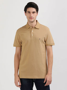 Tommy Hilfiger - Beige Collar Neck Solid Polo T-Shirt