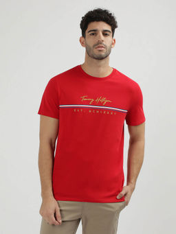 Tommy Hilfiger - Red Crew Neck Embroidered T-Shirt