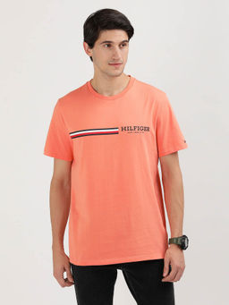 Tommy Hilfiger - Orange Crew Neck Printed T-Shirt
