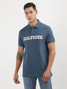 Tommy Hilfiger - Blue Collar Neck Self Design Polo T-Shirt