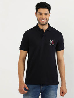 Tommy Hilfiger - Navy Blue Collar Neck Solid Polo T-Shirt