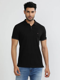 Tommy Hilfiger - Black Collar Neck Solid Polo T-Shirt