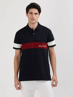 Tommy Hilfiger - Navy Blue Collar Neck Colorblock Polo T-Shirt