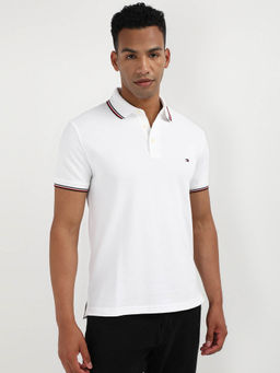 Tommy Hilfiger - White Collar Neck Solid Polo T-Shirt