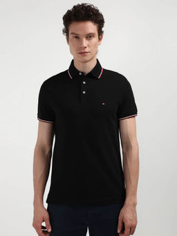 Tommy Hilfiger - Black Collar Neck Solid Polo T-Shirt