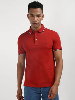 Tommy Hilfiger - Red Collar Neck Solid Polo T-Shirt