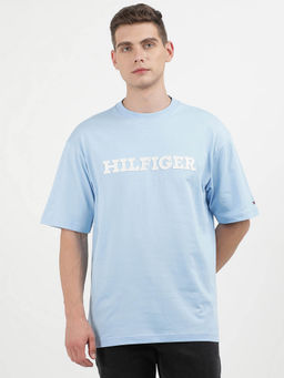 Tommy Hilfiger - Blue Crew Neck Self Design T-Shirt
