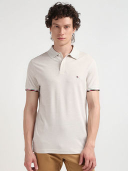Tommy Hilfiger - Beige Collar Neck Solid Polo T-Shirt