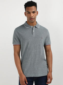 Tommy Hilfiger - Grey Collar Neck Solid Polo T-Shirt