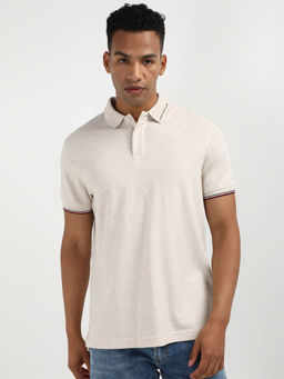 Tommy Hilfiger - Beige Collar Neck Solid Polo T-Shirt