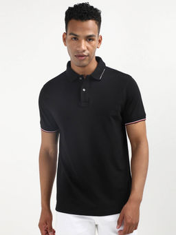 Tommy Hilfiger - Black Collar Neck Solid Polo T-Shirt