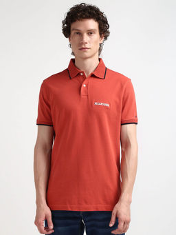Tommy Hilfiger - Red Collar Neck Solid Polo T-Shirt