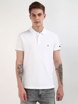 Tommy Hilfiger - White Collar Neck Solid Polo T-Shirt