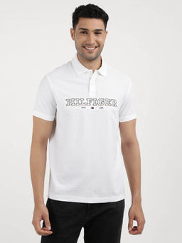 Tommy Hilfiger - White Collar Neck Printed Polo T-Shirt