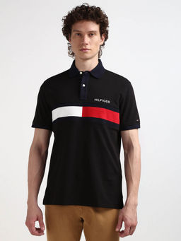 Tommy Hilfiger - Black Collar Neck Colorblock Polo T-Shirt
