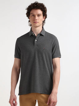 Tommy Hilfiger - Grey Collar Neck Solid Polo T-Shirt