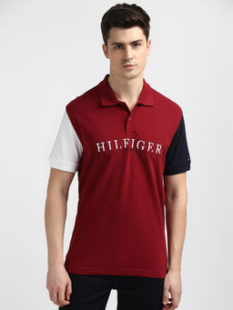 Tommy Hilfiger - Red Collar Neck Colorblock Polo T-Shirt
